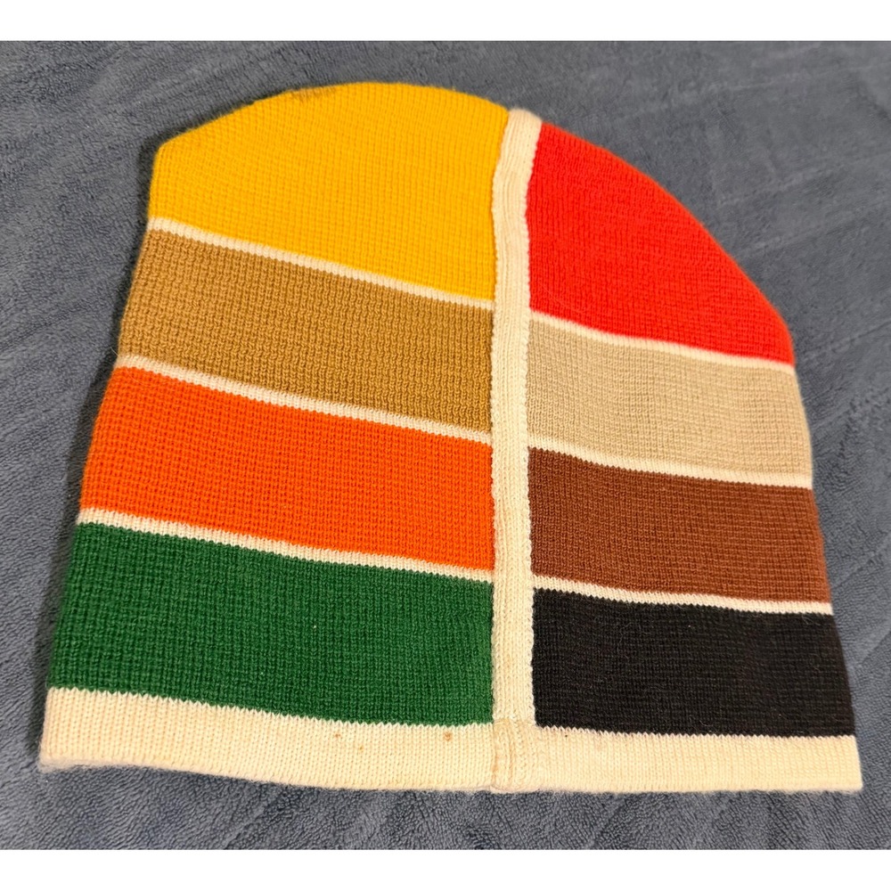 Vintage Wigwam Mills 100% Virgin Wool Beanie Multi Color Block Knit Hat USA Made